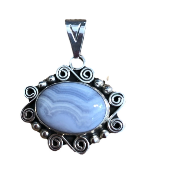 925 Sterling Blue Stone Necklace Pendant - Picture 1 of 6